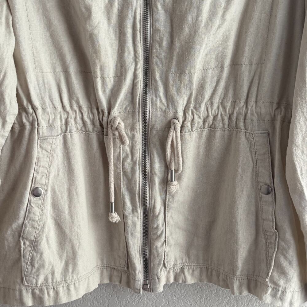 Old Navy Women’s XL Utility Jacket Beige Linen Blend Zip Front Drawstring Waist - Picture 5 of 7